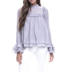 NWT English Factory Dusty Blue Ruffle‎ Blouse Size L